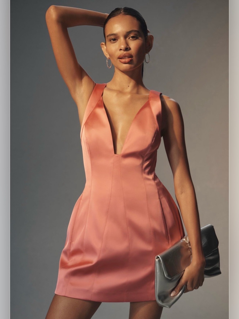 NWOT Anthropologie Sleeveless Plunge Satin Mini Dress
